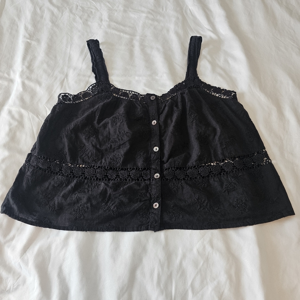 And Now This Woven‎ Crochet Embroidered Black Tank Top